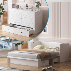 Mjkone Queen Size Murphy Bed with Charging Station & Storage Drawer,Space-Saving Design,Optional Mattress - 1 of 4