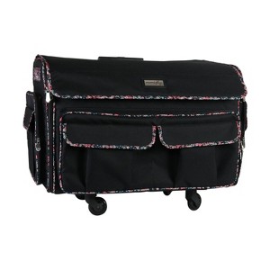 Everything Mary XXL 4 Wheel Collapsible Rolling Sewing Machine Storage Case, Black Floral - 1 of 4