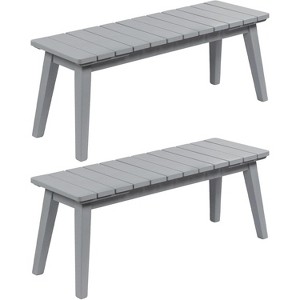 VINGLI Outdoor Wooden Bench, 45” 2-Person Backless Dining Bench Set of 2, Weatherproof Outdoor Patio Bench for Porch Entryway Garden (2, Gray) - 1 of 4