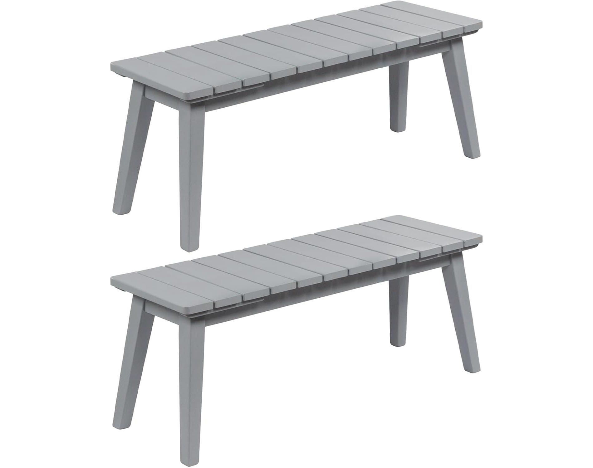 VINGLI Outdoor Wooden Bench, 45” 2-Person Backless Dining Bench Set of 2, Weatherproof Outdoor Patio Bench for Porch Entryway Garden (2, Gray)