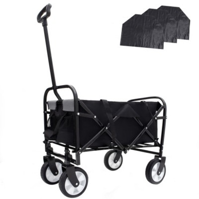 FURNIinspire Outdoor Serving Carts Foldable Wagon Cart Beach Wagon Utility Wagon Grocery Cart 3pcs plastic Liner Cover, Black, 25.98"*17.32"*37.4"