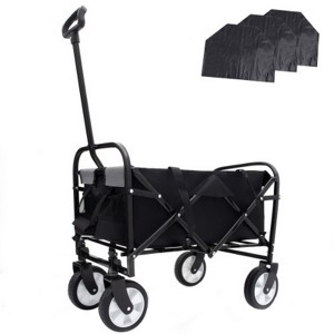 FURNIinspire Outdoor Serving Carts Foldable Wagon Cart Beach Wagon Utility Wagon Grocery Cart 3pcs plastic Liner Cover, Black, 25.98"*17.32"*37.4" - 1 of 4