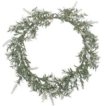 Northlight Pre-Lit Battery Operated White Lavender Spring Wreath - 16" - White LED Lights