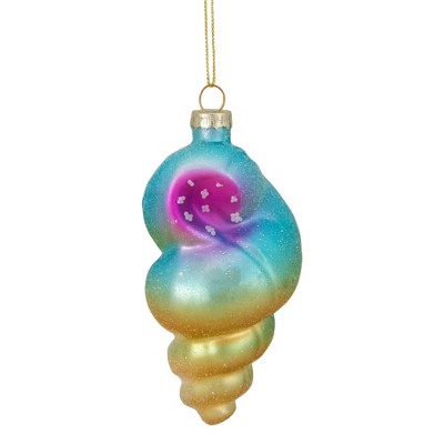 Northlight 4.25" Blue and Pink Seashell Glass Christmas Ornament