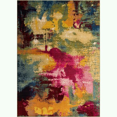Light Blue Abstract Easy-Care Rectangular Synthetic Rug