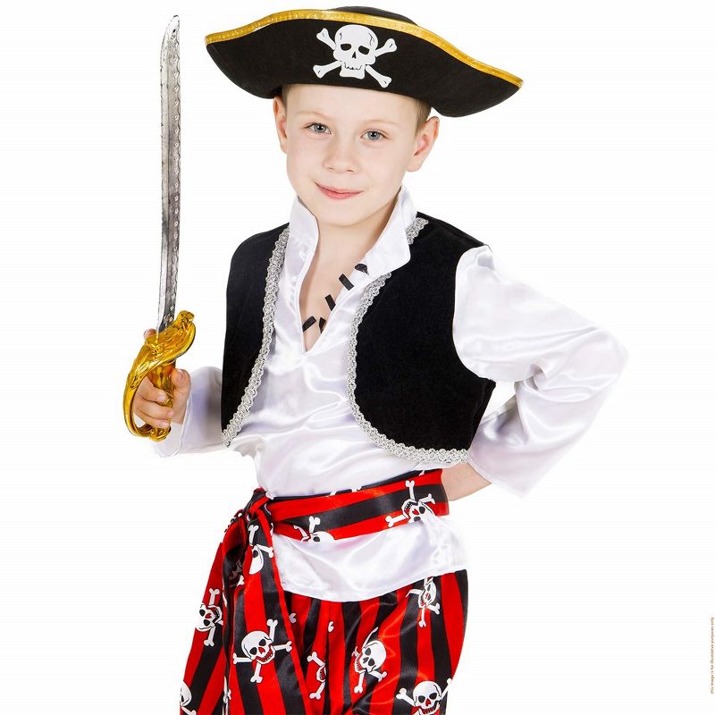 Skeleteen Childrens Tri Corner Pirate Costume Hat - Black and Gold, 5 of 7