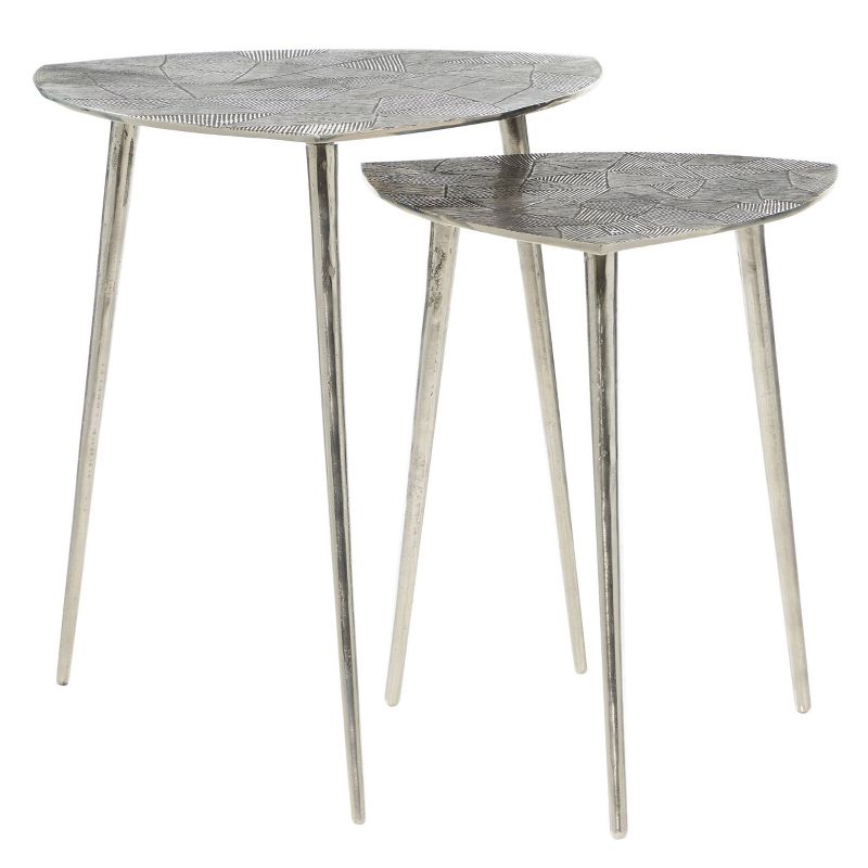 2pk Aluminum Patio Accent Table - Olivia & May: Contemporary Nesting Tables, Silver Polished, Triangular Design, Textured Top, 1 of 9
