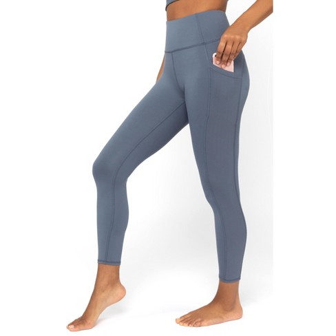 Yogalicious Womens Lux Streamline High Waist Side Pocket Ankle Leggings  With Interlink Ribbed Contrast Side Panel Contour - Grisaille - X Large :  Target