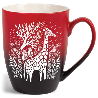 Elanze Designs 12 Ounce Two Toned Ombre Ceramic Tea Coffee Cup Mug Red Black Floral Safari Giraffe