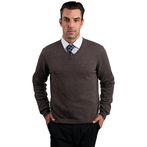 JENNIE LIU Men's 100% Pure Cashmere Long Sleeve Pullover V Neck Sweater - 1 of 4