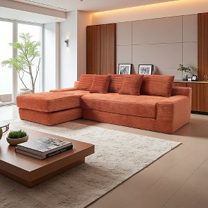 104" Memory Foam Corduroy L-Shaped Sectional Sofa with Convertible Bed - 1 of 4