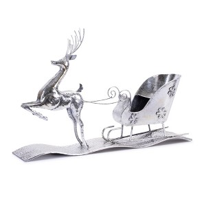 Hammered Metal Reindeer with Sleigh 25.5"L - 1 of 4