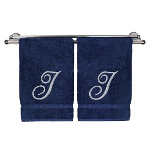 BC BARE COTTON Monogrammed Washcloth Towel, Personalized Gift, 13x13 Inches - Set of 2 - Navy - Silver Script - 1 of 1