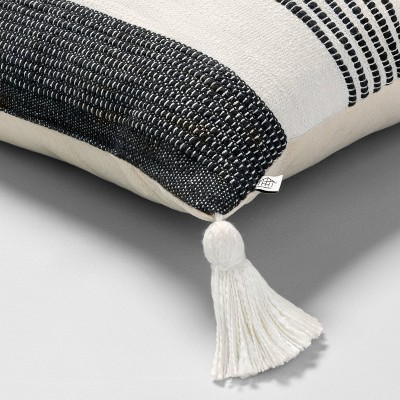 18&#34;x18&#34; Center Stripes Tassel Throw Pillow Dark Gray/Cream - Hearth &#38; Hand&#8482; with Magnolia_1