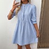 Womens Striped Shirt Dresses Casual Button Down Collared Tunic Blouse Mini Dress Loose Fit 3/4 Sleeve Patchwork Dress - 4 of 4
