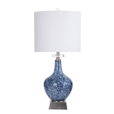 Gemma Silsden Marbled Blue Table Lamp with Fabric Shade White - StyleCraft