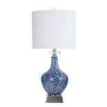 Gemma Silsden Marbled Blue Table Lamp with Fabric Shade White - StyleCraft