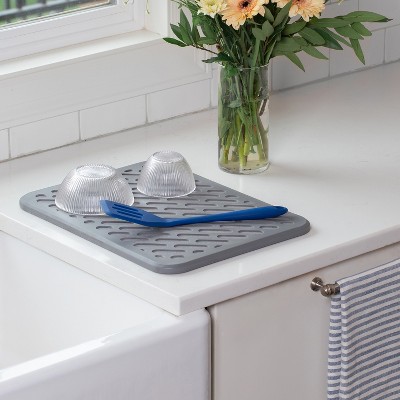 Gray Diatomaceous Earth and Silicone Quick-Dry Dish Mat