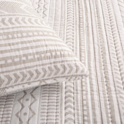 King Taupe and White Cotton Reversible Quilt Set