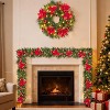 Pre-Lit Frosted Christmas Wreath Set of 6, Christmas Decoration with Pine Cones, Holly Berries - 2 of 4