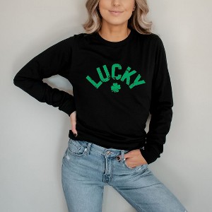 Simply Sage Market Women's Lucky Arched Distressed Long Sleeve Graphic Tee - 1 of 4