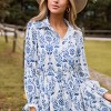 Women's Blue Floral Print Collared Mini Dress with Poet Sleeves - Cupshe - image 3 of 4