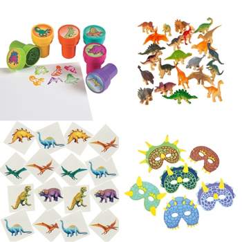 84 Piece Kids Dinosaur Toy Kit - Includes Mini Figures, Masks, Stamps, and Sticker Tattoos, Dinosaur Party Favors
