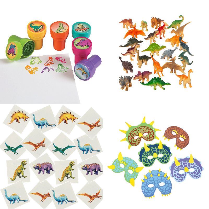 84 Piece Kids Dinosaur Toy Kit - Includes Mini Figures, Masks, Stamps, and Sticker Tattoos, Dinosaur Party Favors, 1 of 7