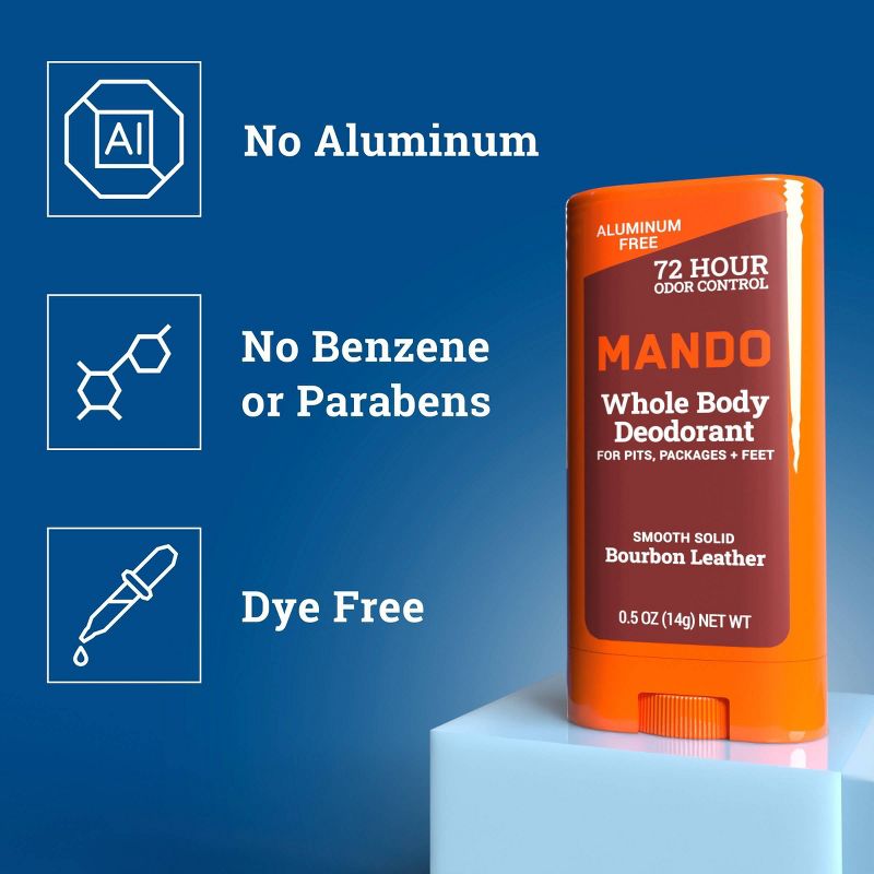 Mando Whole Body Deodorant - Men&#8217;s Aluminum-Free Smooth Solid Stick Deodorant - Bourbon Leather - Trial Size - 0.5oz, 5 of 10
