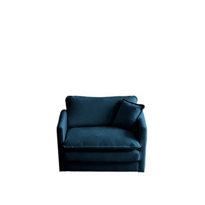 35'' Comfy Deep Single Seat Sofa Upholstered Reading Armchair Living Room Chair Blue Chenille Fabric , 1 Toss Pillow