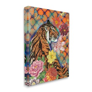 Stupell Industries Jungle Tiger Cat Over Orange Arabesque Floral Pattern Gallery Wrapped Canvas Wall Art, 30 x 40 - 1 of 4