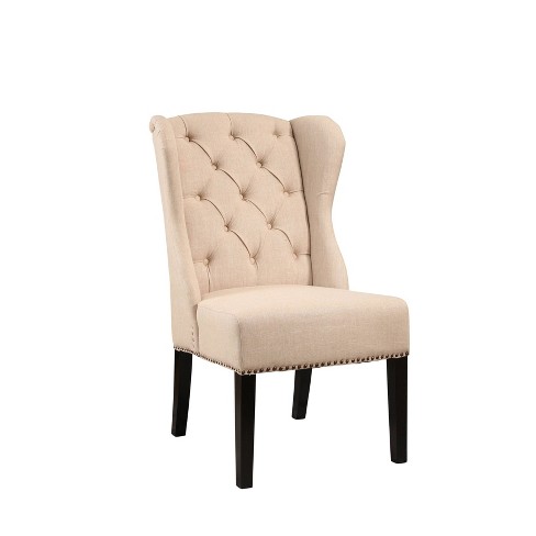 Misty Linen Wingback Dining Chair Cream, Tufted Wingback Dining Chairs
