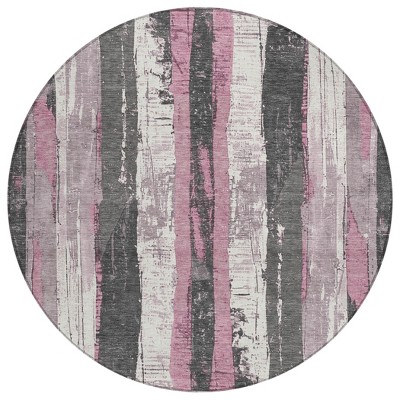 HomeRoots 8' Blush And Gray Round Striped Washable Indoor Outdoor Area Rug