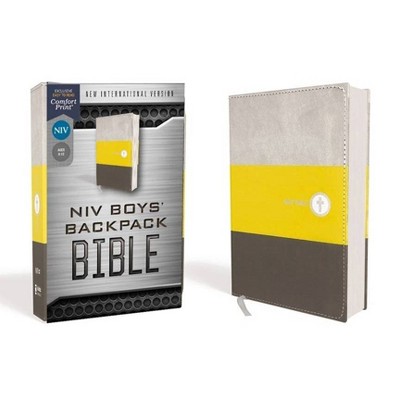 Niv, Boys' Backpack Bible, Compact, Leathersoft, Yellow/Gray, Red Letter Edition, Comfort Print - by  Zondervan (Leather Bound)