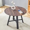 XINHANZHENXUAN White Modern minimalist round dining table and coffee table, Wood Grain Table Top, Black Metal Legs - 2 of 4