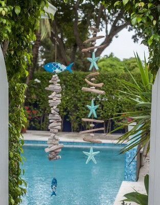 Blue and Natural Driftwood Fish Hanging Decor