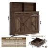 Homhougo Farmhouse Sideboard Buffet Cabinet with Microwave Stand, Barn Doors Buffet Storage Cabinet with Drawers and Shelves Dark Brown - 2 of 4