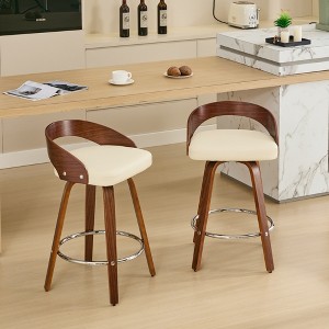 25" Faux Leather Swivel Bar Stools Set of 2 with Low Back and Soft Cushion, Wooden Bar Chairs for Kitchen Island, Home Bar - 1 of 4