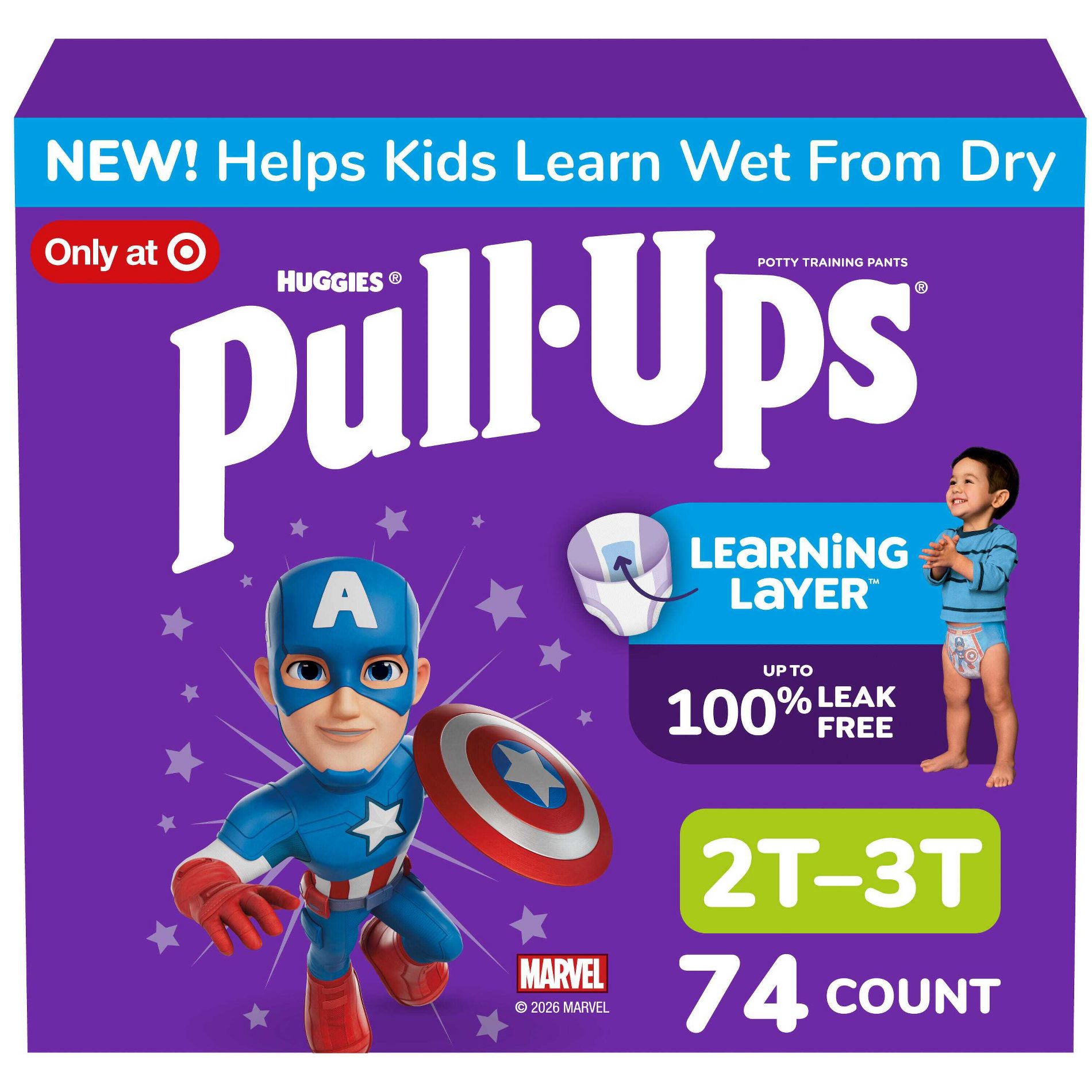 Pull-Ups Boys' Potty Training Pants - 2T-3T - 74ct: Easy-Open Sides, Absorbent Layers, Disposable, Wood Fluff Pulp