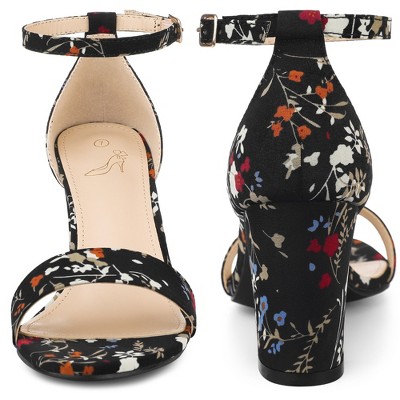 Perphy Women's Floral Printed Open Toe Ankle Strap Chunky Heels Sandals - image 3
