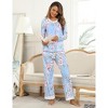 Womens Pajama Sets Round Neck Pajama Tops with Pant Side Pocket Pajama Pants Floral/Leopard Pajamas Long Sleeve Sleepwear - 4 of 4