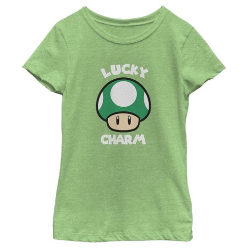 Girl's Nintendo Super Mario St. Patrick's Day Extra Life Mushroom Lucky Charm T-Shirt - image 1 of 4