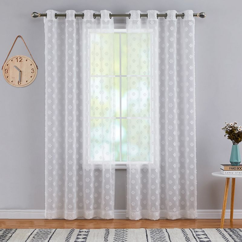 Whizmax Farmhouse Floral Curtains Boho Sheer Voile Window Drapes for Living Room Bedroom, 1 of 7