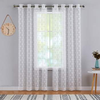 Whizmax Farmhouse Floral Curtains Boho Sheer Voile Window Drapes for Living Room Bedroom