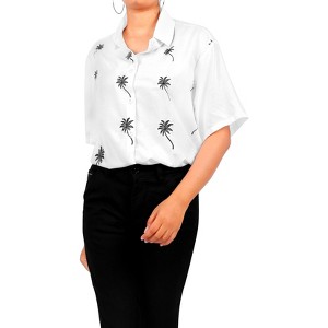 LA LEELA Women's Casual Solid Hawaiian Blouse Shirt V Neck Blouses Button Up Short Sleeve Dress Tops Tee Shirts for Women - 1 of 4