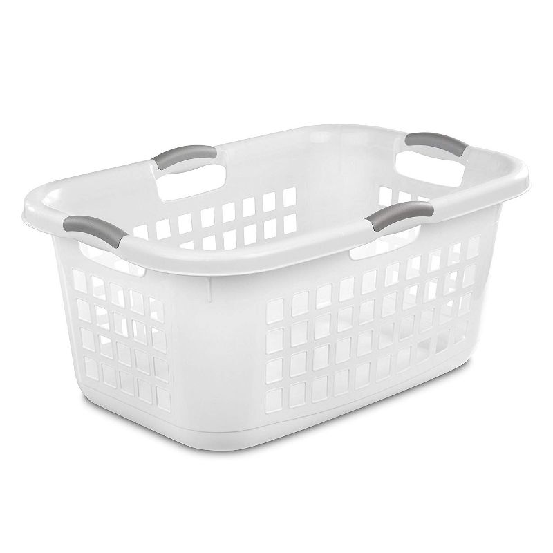 Sterilite 2 Bushel Ultra Laundry Basket, Large, Plastic with Comfort Handles to Easily Carry Clothes to and from the Laundry Room, White, 6-Pack, 2 of 4