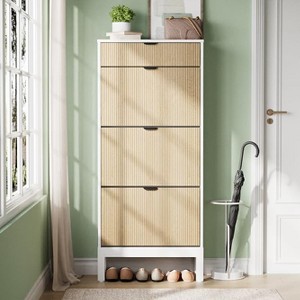 GustoWave Shoe Storage Cabinet with 3 Flip Drawers, Farmhouse Fluted Shoe Organizer with Metal Legs, Freestanding Hidden Slim Narrow Shoe Rack - 1 of 4