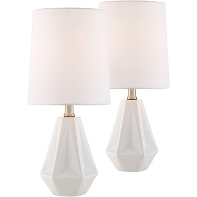 360 Lighting Modern Accent Table Lamps 17 1/2" High Set of 2 with Table Top Dimmers White Metal Fabric Drum Shade for Bedroom