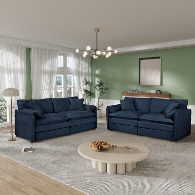 DOMETOUR Oversized Deep Seat Luxury 2 Piece Loveseat Sofa Set, Modern Chenille Comfy Cloud Couches Set for Living Room Office with 4 Pillows