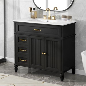 36" Bathroom Vanity With Sink, Bathroom Cabinet With 4 Drawers, Bathroom Cabinets Modern,  Bathroom Cabinets 36 Inch-Cuddlewood - 1 of 4